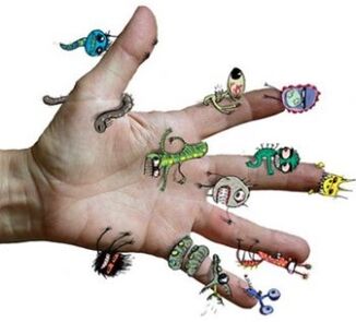 drobnoustroje i pasożyty na ludzkiej dłoni